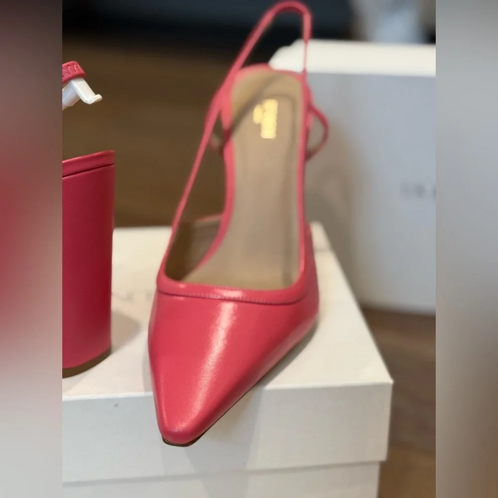 LK Bennett Etta Leather Pink Slingback Pointed Block Heel Pumps 4” Heel 40 - Picture 3 of 13